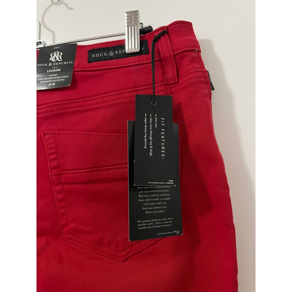 Rock & Republic Red Skinny Zip Pocket Legging Pants Women Size 10 - Picture 7 of 9